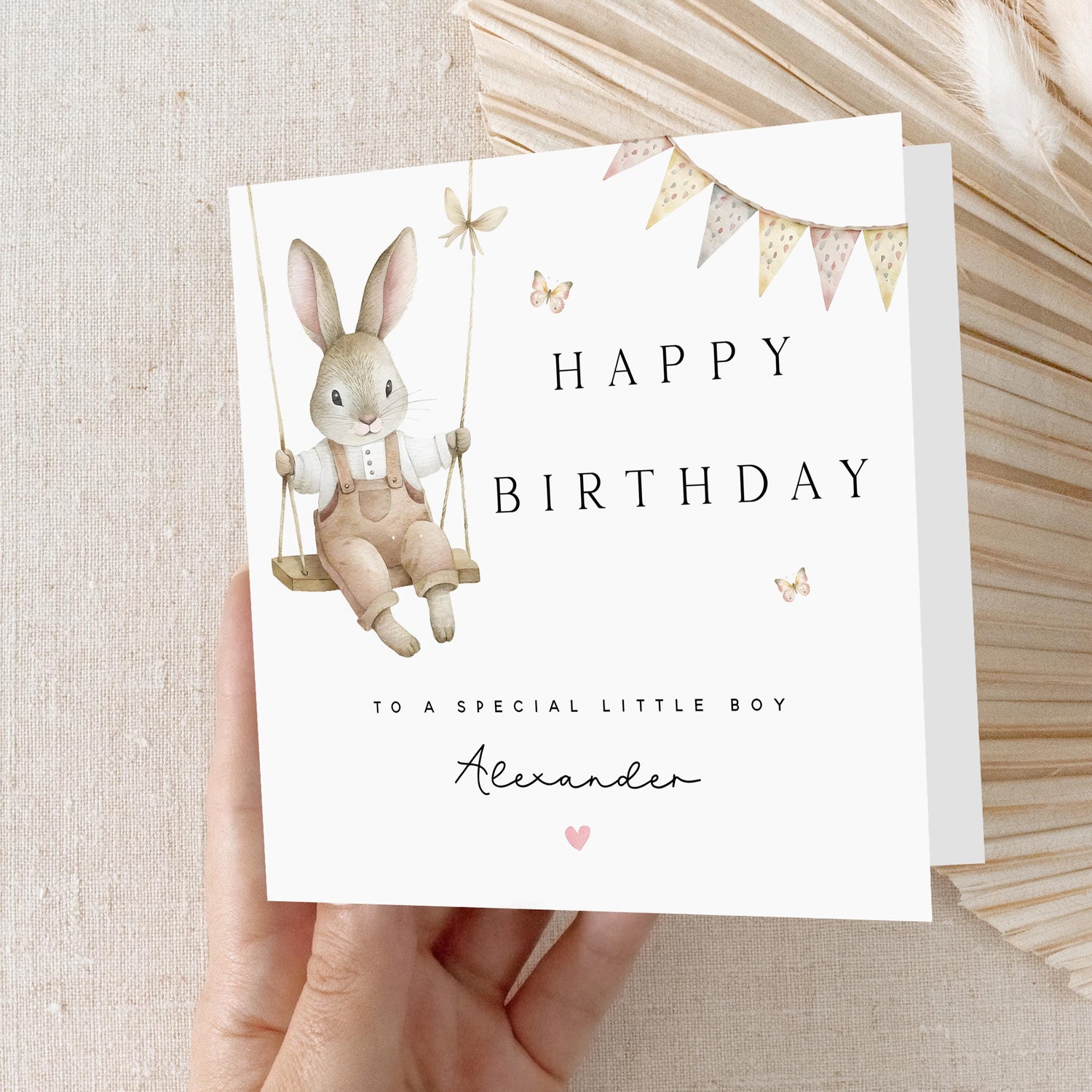 Birthday Card Personalised, First Birthday Card, Baby Birthday Cards, Kids Birthday Card, Birthday Gift, Bunny Rabbit, Kraft Envelope