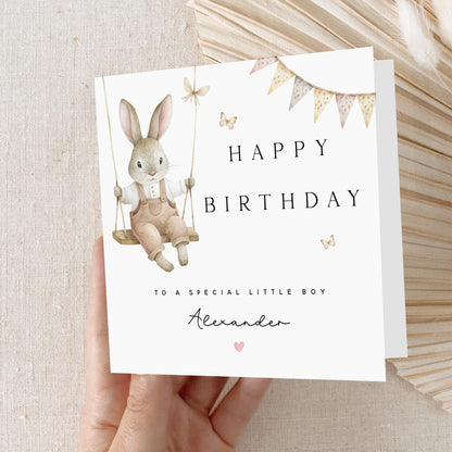 Birthday Card Personalised, First Birthday Card, Baby Birthday Cards, Kids Birthday Card, Birthday Gift, Bunny Rabbit, Kraft Envelope