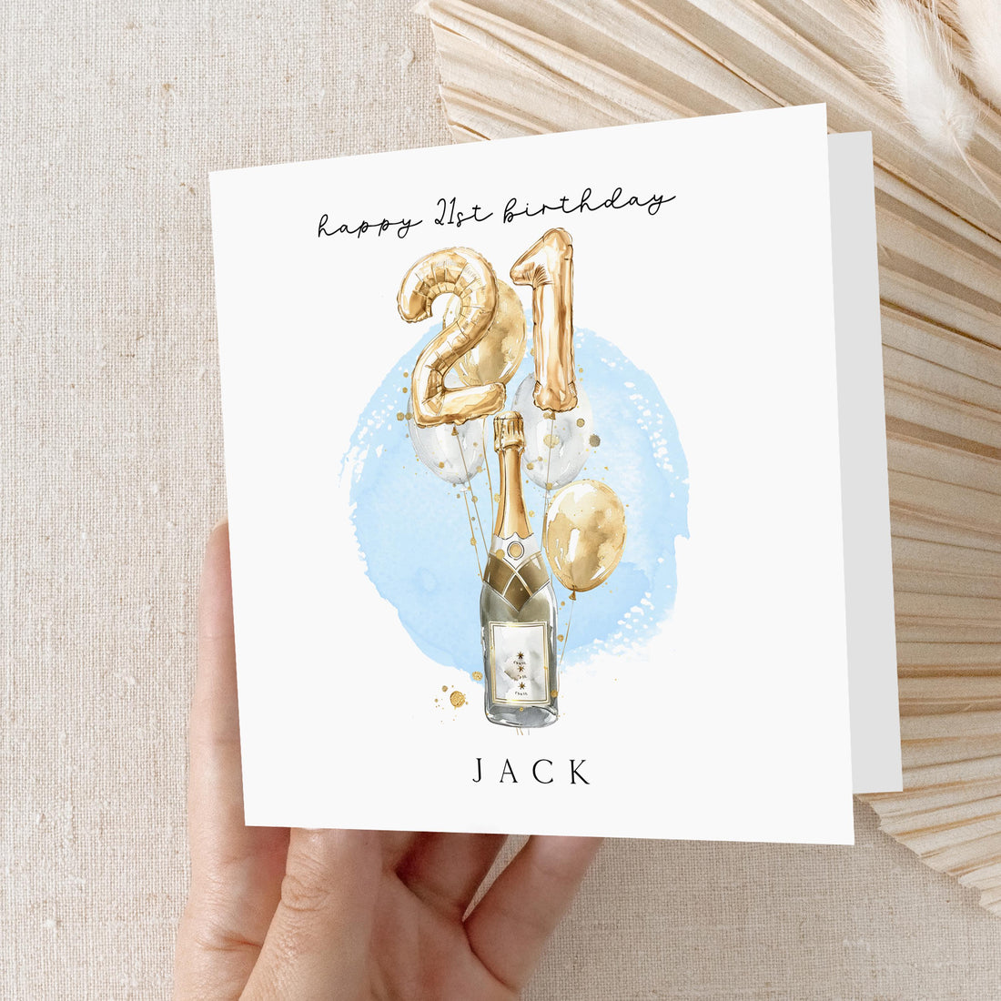 Personalised 21st Birthday Card, Special Milestone Card,Birthday Card For Son,Brother, Blue Champagne Gold Balloons 21,Twenty First Birthday