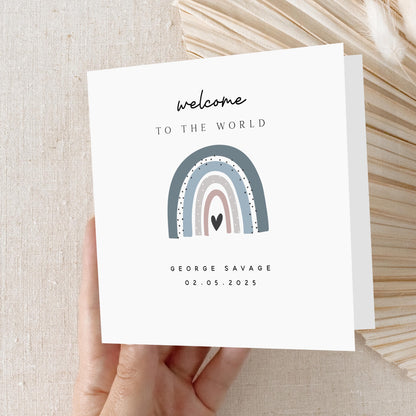 Personalised New Baby Card, Welcome To The World Card, Rainbow Theme For Boy Design, New born Baby Boy Card, Congratulations New Parents,