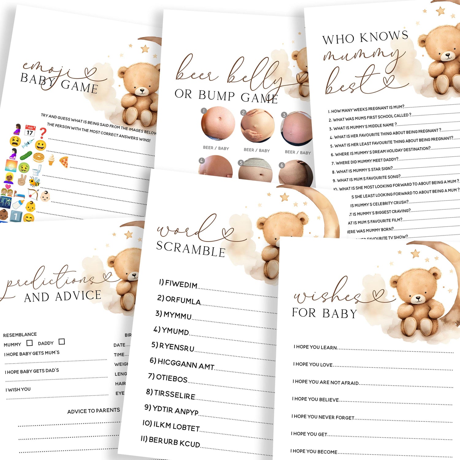 Teddy Bear Theme Games Bundle 6 Games (Double Sided)