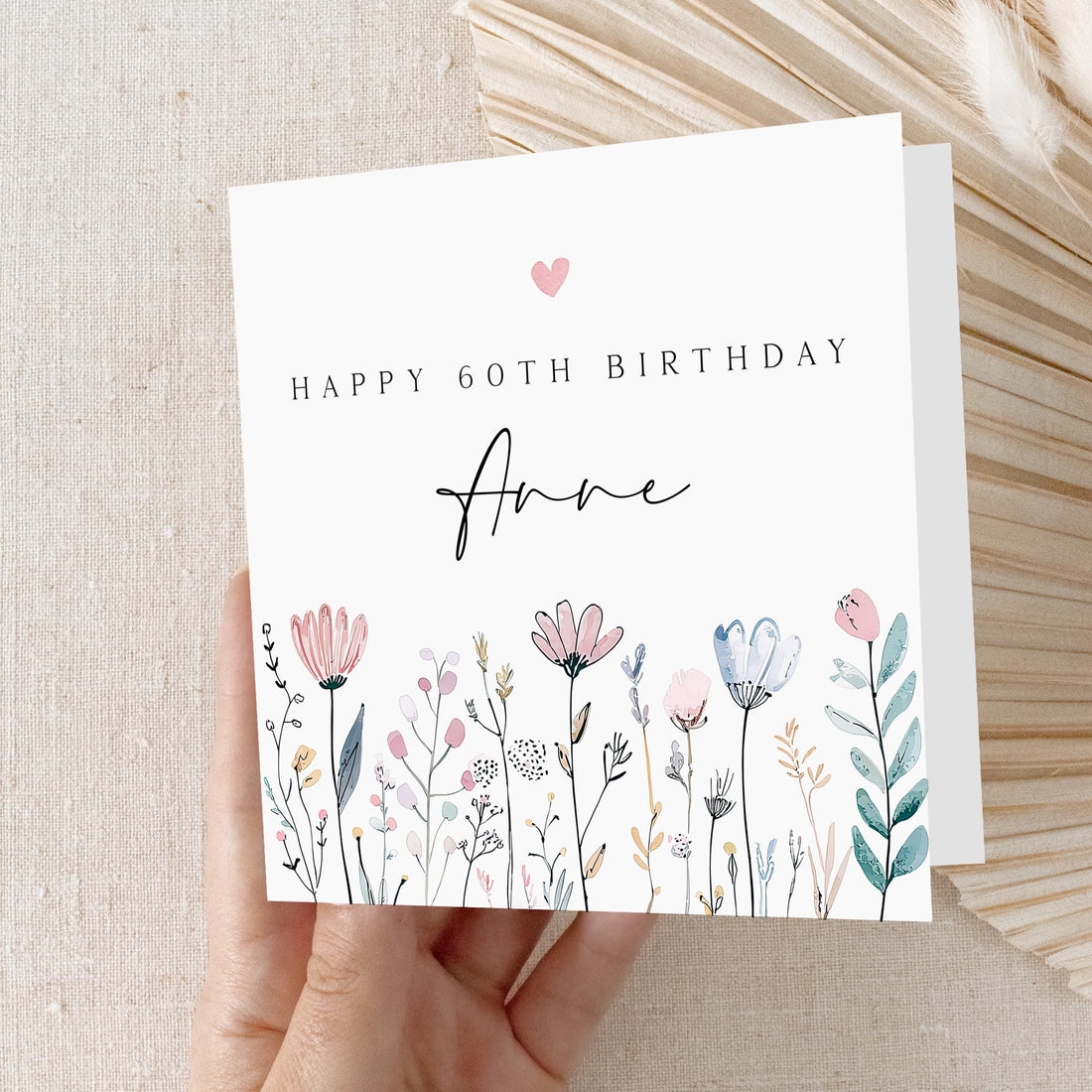 Personalised 60th Birthday Card, Special Milestone Card, Birthday Card For Mum, Wife, Sister, Friend, Auntie, Sixtieth Birthday, Flowers