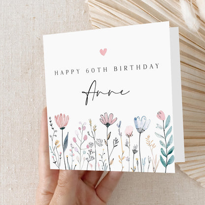 Personalised 60th Birthday Card, Special Milestone Card, Birthday Card For Mum, Wife, Sister, Friend, Auntie, Sixtieth Birthday, Flowers