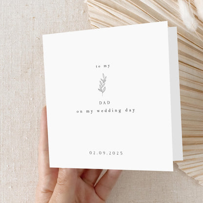 Dad Wedding Card-Personalised Wedding Day Card-Father Of The Bride-To My Dad Wedding Card-Wedding Day Favour Gift Family-Minimal Simple Leaf
