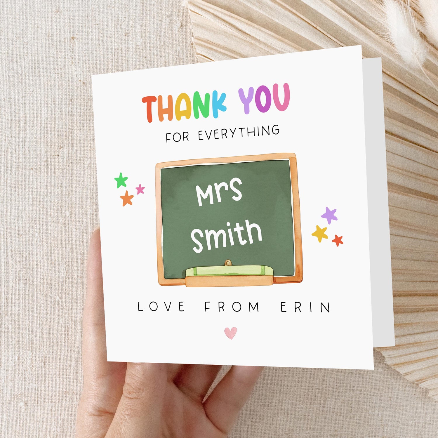 Personalised Teacher Thank You Card-School Card-Card For Teacher-Teacher Gift-End Of Term Card-Teacher Appreciation Card-Rainbow-Handmade