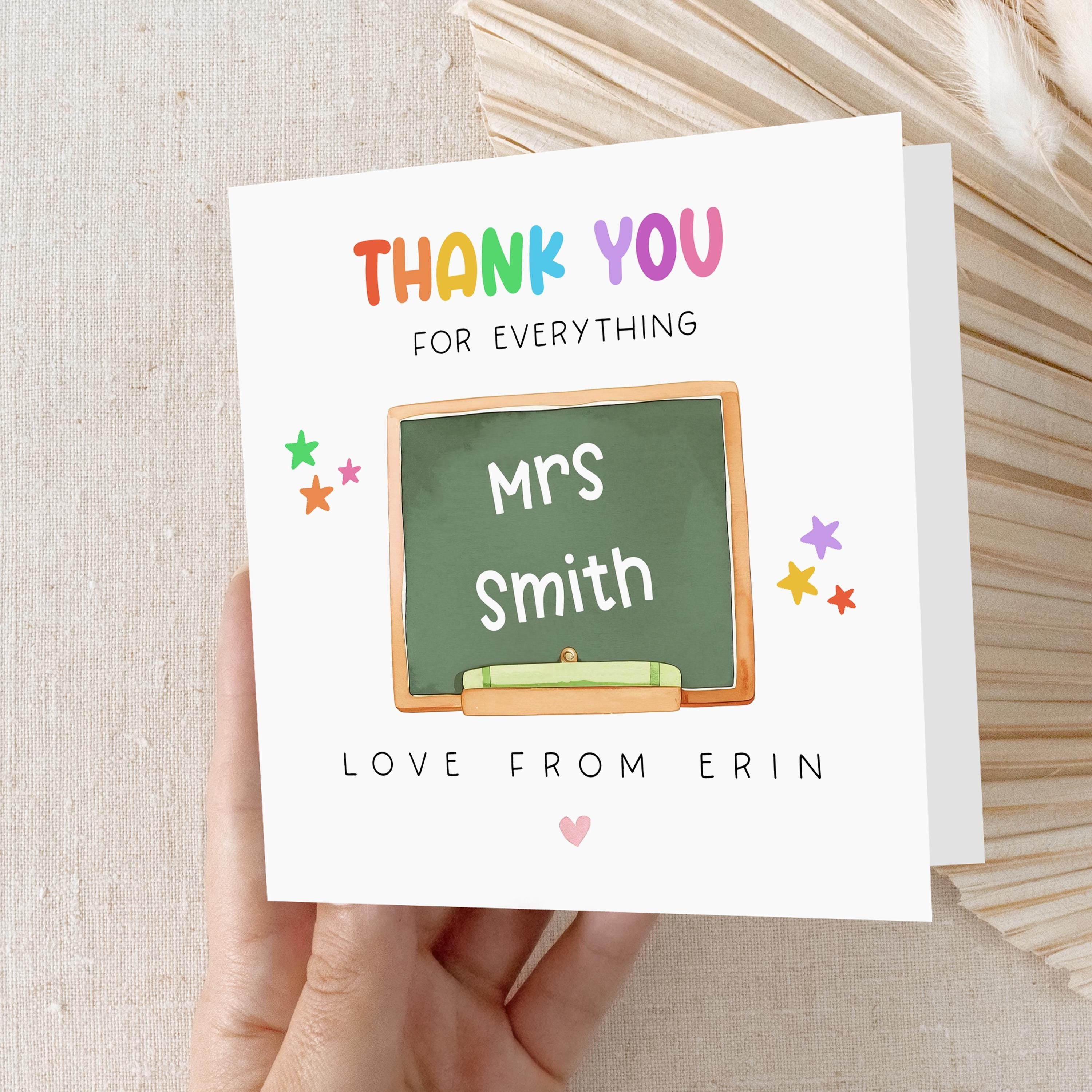 Personalised Teacher Thank You Card-School Card-Card For Teacher-Teacher Gift-End Of Term Card-Teacher Appreciation Card-Rainbow-Handmade