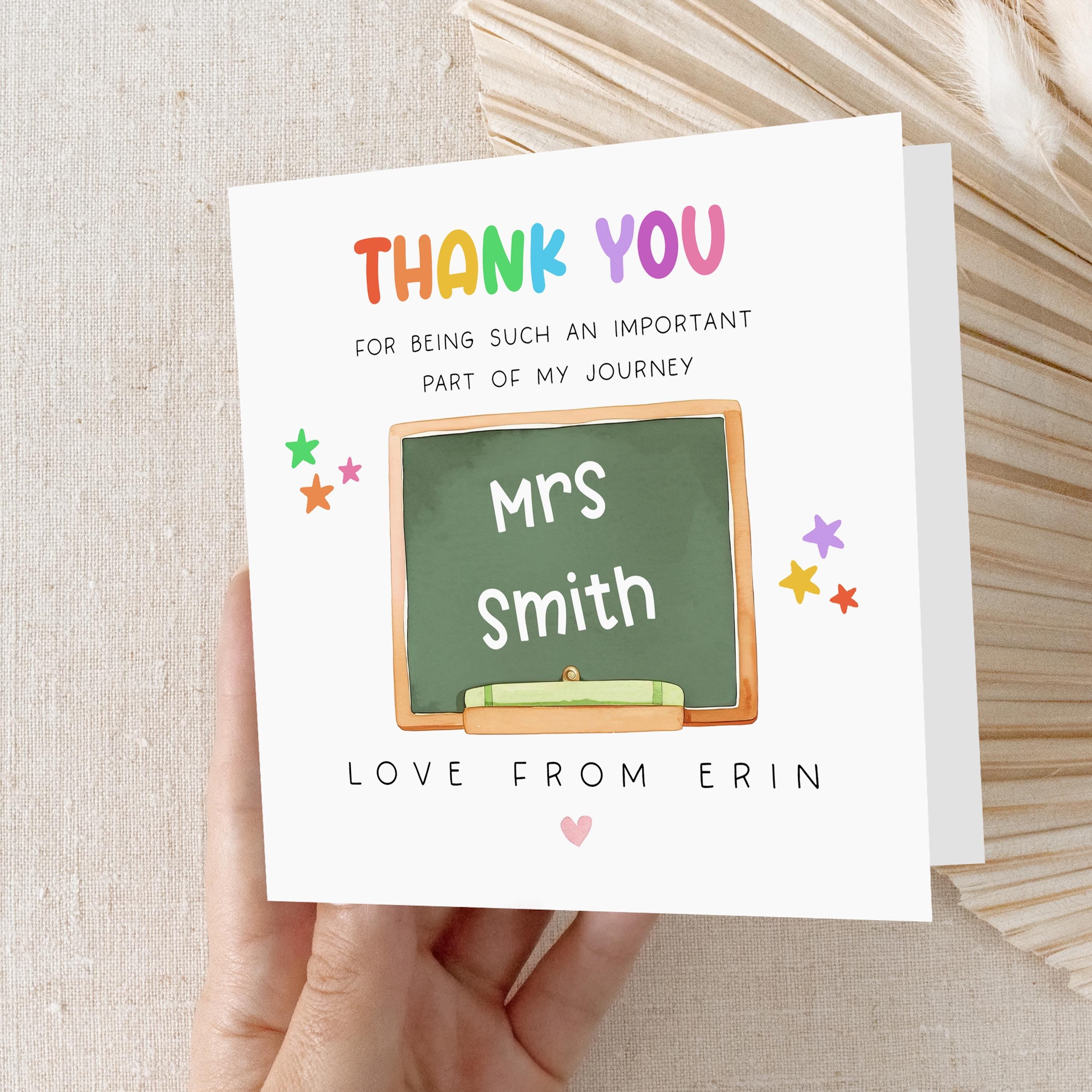 Personalised Teacher Thank You Card-Part Of My Journey School Card-Card For Teacher-Teacher Gift-End Of Term Card-Appreciation Card-Handmade