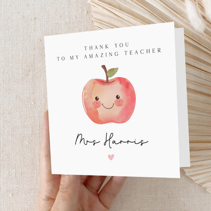 Personalised Teacher Thank You Card-School Card-Amazing Teacher-Teacher Gift-End Of Term Card-Teacher Appreciation Card-Apple Card-Handmade