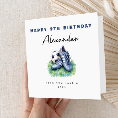 Football Birthday Card, Personalised Footie Birthday Card Blue, Boys Football Birthday Card,Son,Grandson,Nephew, Football Gift,Card For Teen