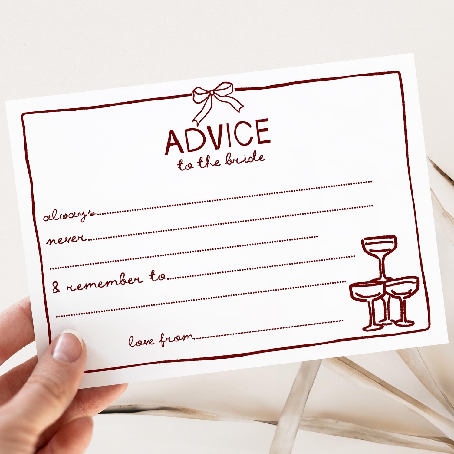 Advice To The Bride Cards- Hen Party Accessories- Keepsake Gift- Hen Party Games- Hen Party Gift -Bride To Be- French Bow Champagne Design