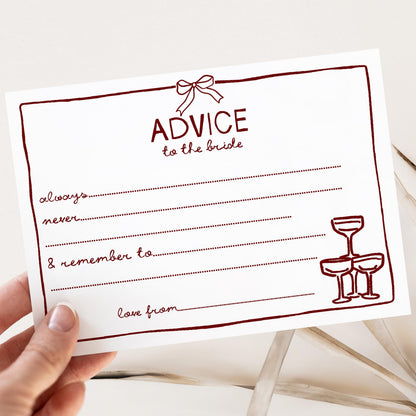 Advice To The Bride Cards- Hen Party Accessories- Keepsake Gift- Hen Party Games- Hen Party Gift -Bride To Be- French Bow Champagne Design