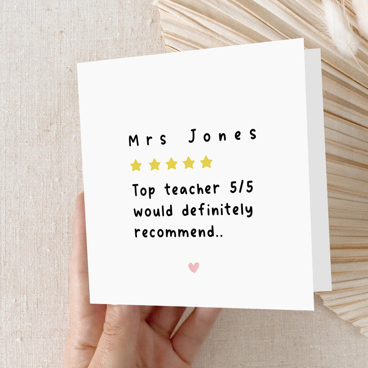 Personalised Teacher Thank You Card-School Card-5 Stars Top Teacher-Teacher Gift-End Of Term Card-Teacher Appreciation Card-Handmade Card