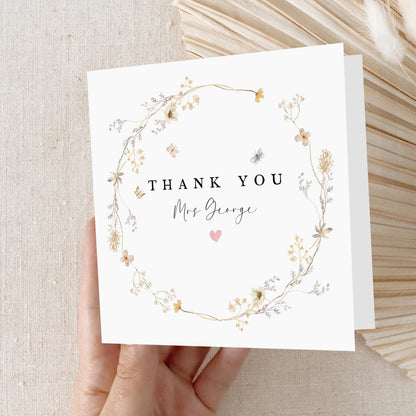 Personalised Teacher Thank You Card-School Card-Floral Butterfly-Teacher Gift-End Of Term Card-Teacher Appreciation Card-Handmade Card