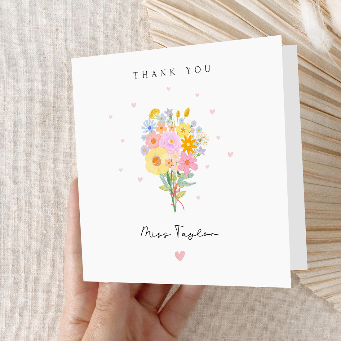 Personalised Teacher Thank You Card-School Card-Bunch Of Flowers-Teacher Gift-End Of Term Card-Teacher Appreciation Card-Handmade Card