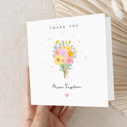 Personalised Teacher Thank You Card-School Card-Bunch Of Flowers-Teacher Gift-End Of Term Card-Teacher Appreciation Card-Handmade Card