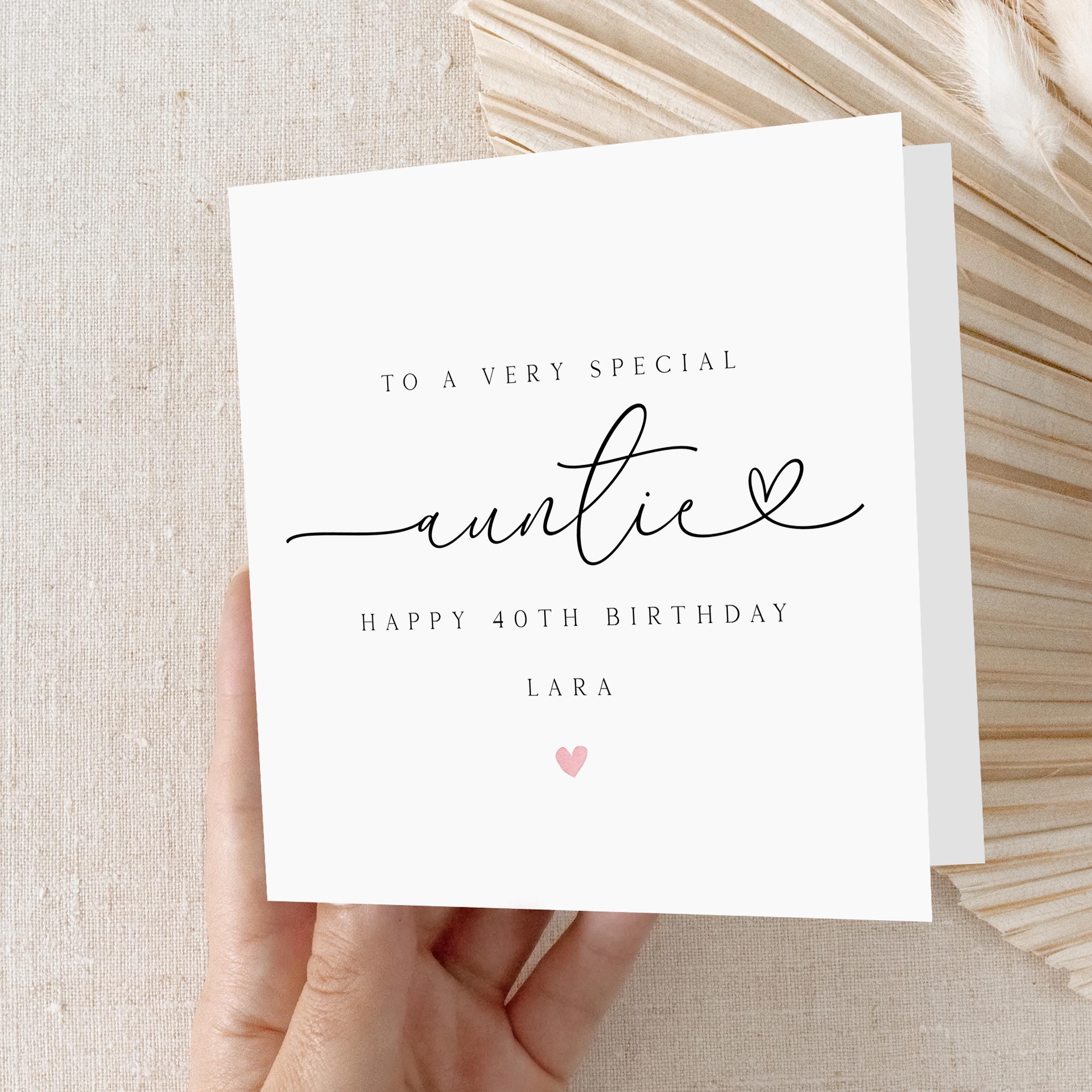 Personalised Birthday Card, To Auntie Card, Birthday For Auntie Birthday Card, Family Birthday card, For Her, Minimal Swash Heart