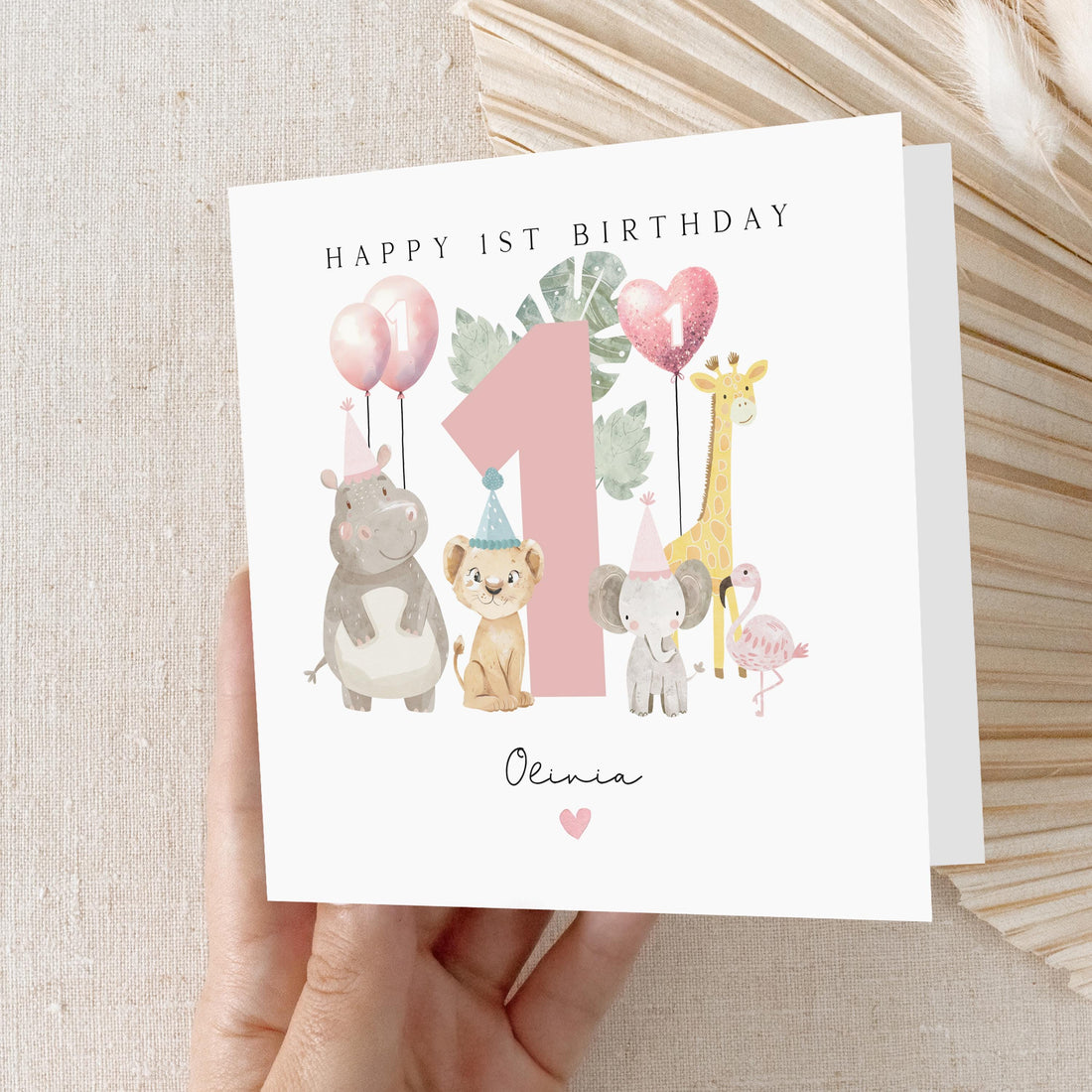 1st Birthday Card,Safari Animals,Children&