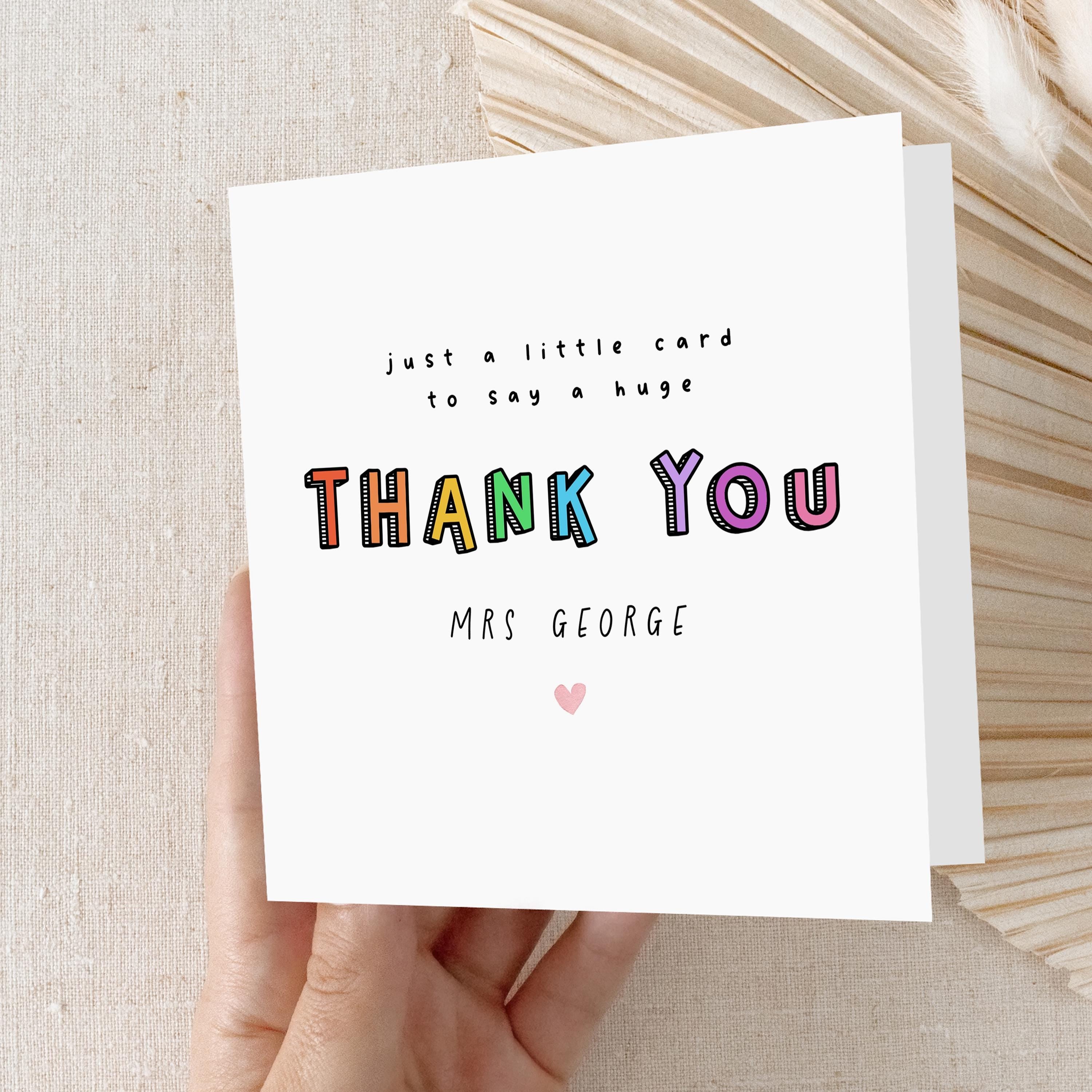 Teacher Thank You Card-Personalised School Card-Rainbow-Teacher Gift-End Of Term Card-Teacher Appreciation Card-Rainbow-Handmade