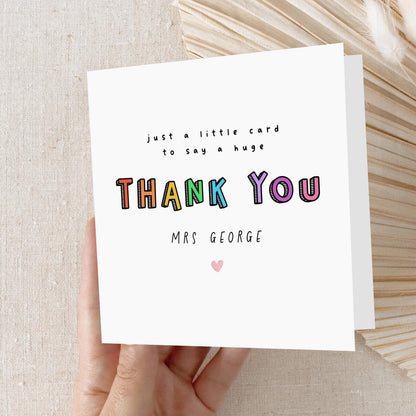 Teacher Thank You Card-Personalised School Card-Rainbow-Teacher Gift-End Of Term Card-Teacher Appreciation Card-Rainbow-Handmade