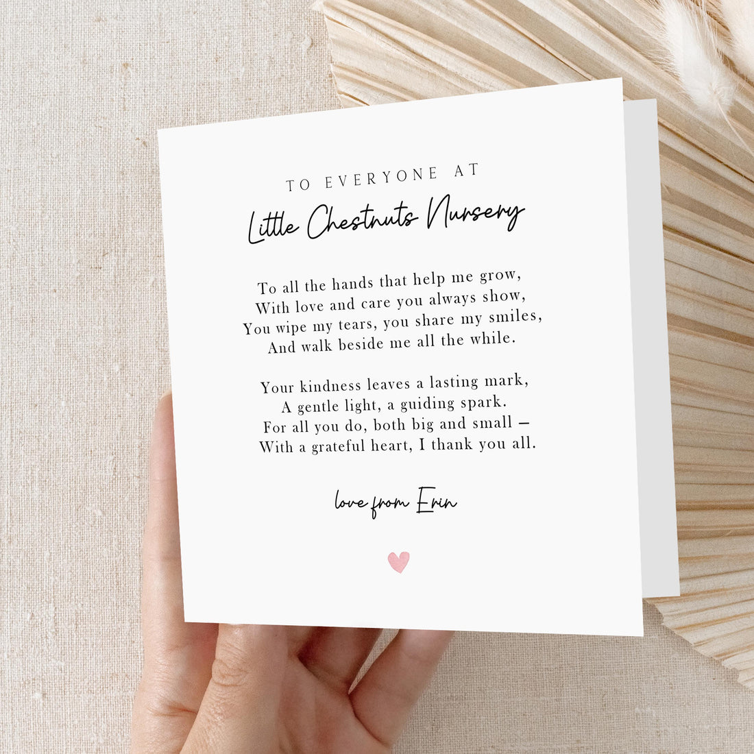 Nursery Thank You Card-Teacher Poem Verse-Personalised Nursery Card-Card For Nursery Worker-Nursery Gift-Keyworker-Pre School-Nursery Card