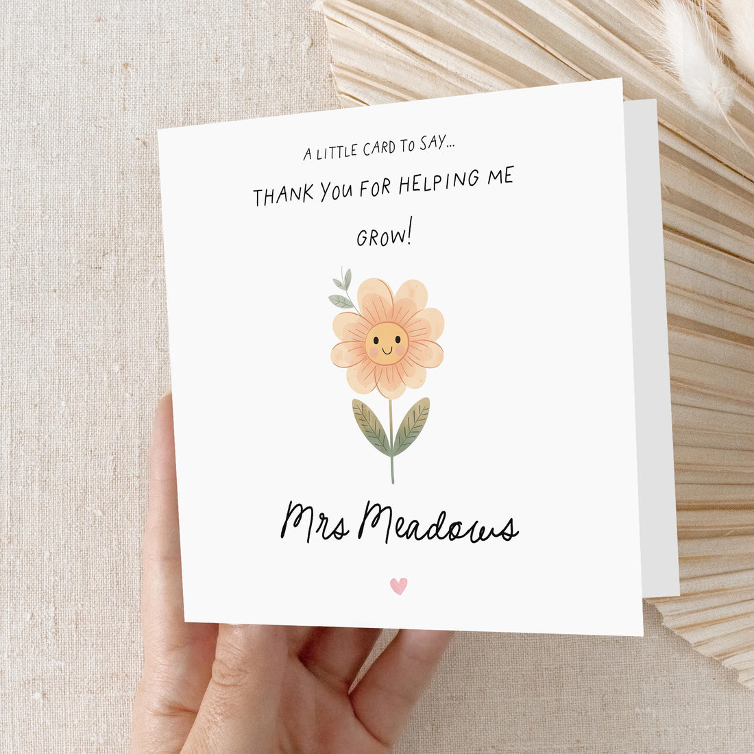 Teacher Thank You Card-Keyworker Card-Personalised School Card-Helping Me Grow-Nursery Gift-Teacher Gift-End Of School Card-Pre School Card
