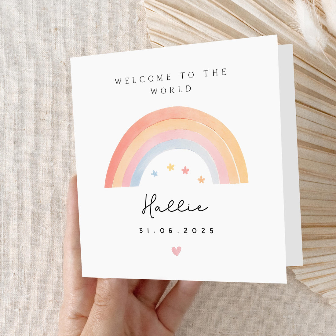 Personalised New Baby Card, Welcome To The World Card, Rainbow Design ,Newborn Baby, Congratulations New Parents, Kraft Envelope Included