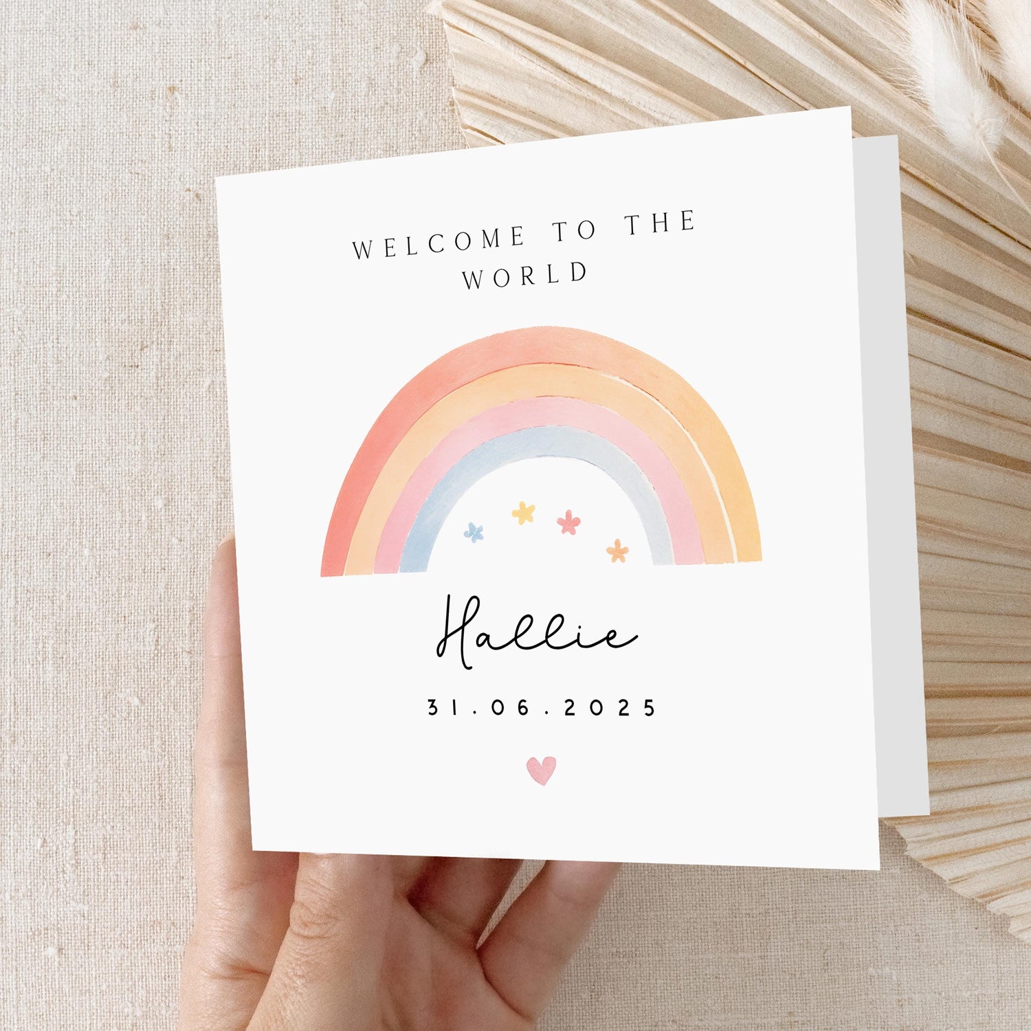 Personalised New Baby Card, Welcome To The World Card, Rainbow Design ,Newborn Baby, Congratulations New Parents, Kraft Envelope Included