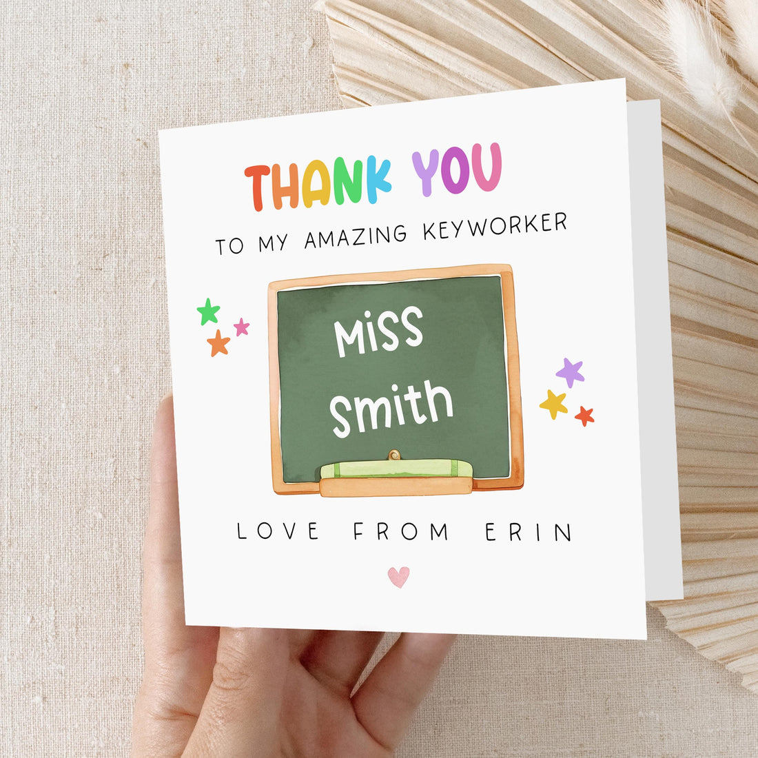 Personalised Keyworker Thank You Card-Nursery Card-Amazing Teacher-Keyworker Gift-End Of Term Card- Appreciation Card-Rainbow-Handmade