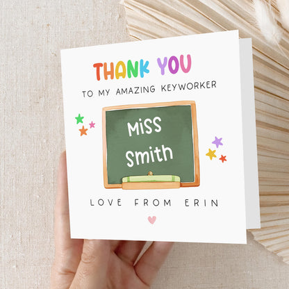 Personalised Keyworker Thank You Card-Nursery Card-Amazing Teacher-Keyworker Gift-End Of Term Card- Appreciation Card-Rainbow-Handmade