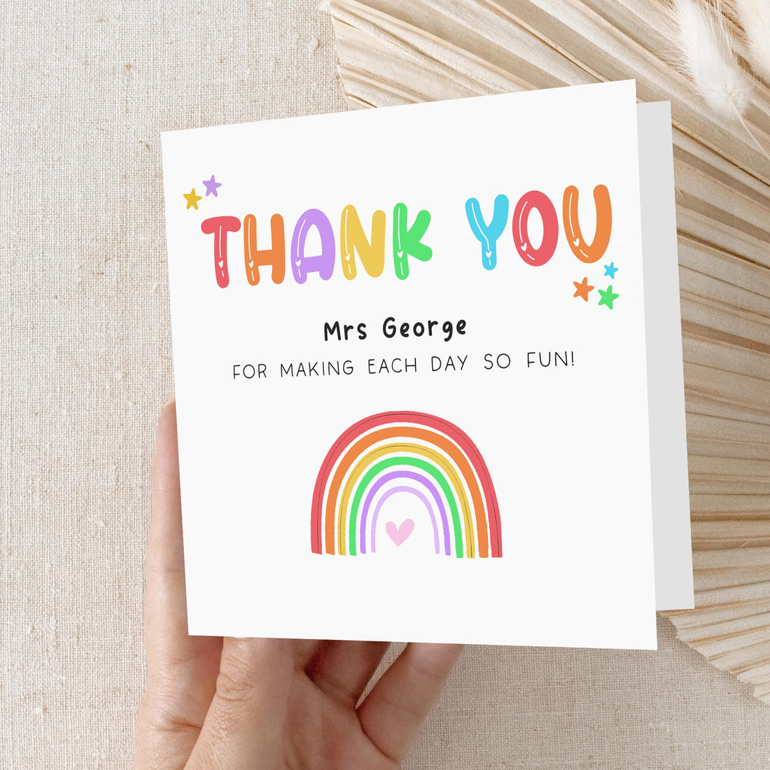 Personalised Teacher Thank You Card-School Card-Everyday Fun-Teacher Gift-End Of Term Card-Teacher Appreciation Card-Rainbow-Handmade