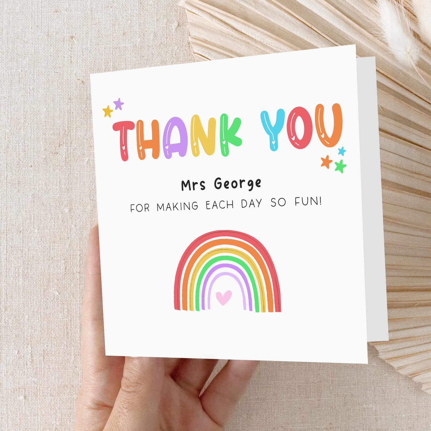 Personalised Teacher Thank You Card-School Card-Everyday Fun-Teacher Gift-End Of Term Card-Teacher Appreciation Card-Rainbow-Handmade
