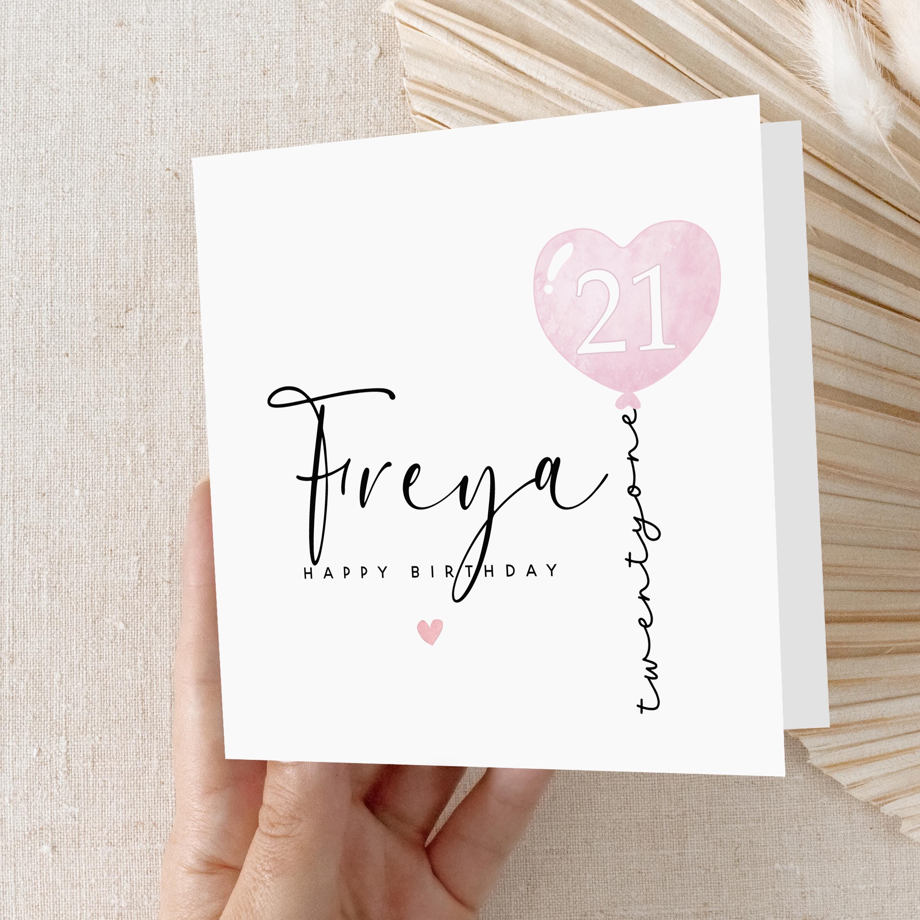 Personalised 21st Birthday Card, Special Milestone Card, Birthday Card For Daughter, Friend, Niece, Pink Heart Balloon 21, Twenty First