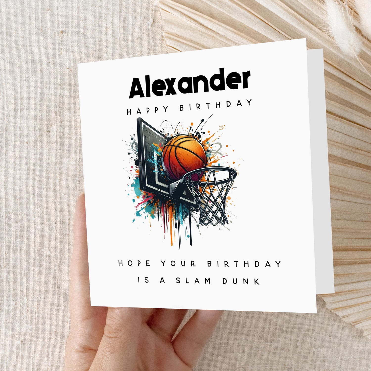 Boys Birthday Card Personalised, Basketball Net Card, Sports theme Custom Name Card, Birthday Card For Son, Nephew, Grandson ,Kraft Envelope