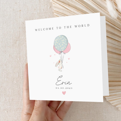 New Baby Girl Card Personalised, Welcome To The World Card, Rabbit Design, New Born Card, Congratulations New Parents-New Born Keepsake