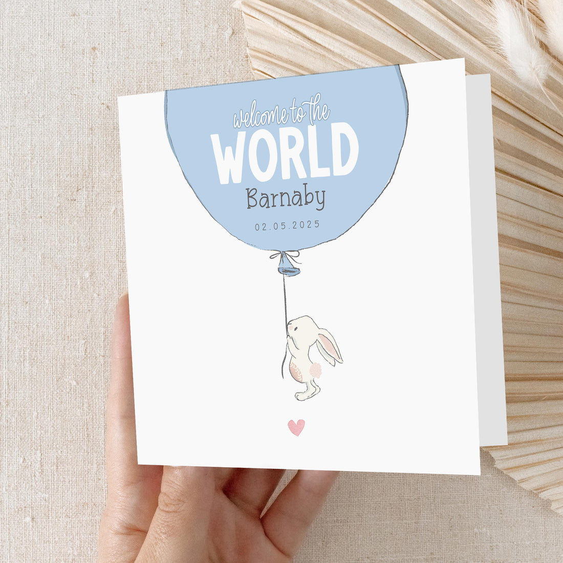 New Baby Boy Card Personalised, Welcome To The World Card, Rabbit Design, New Born Card, Congratulations New Parents-New Born Keepsake