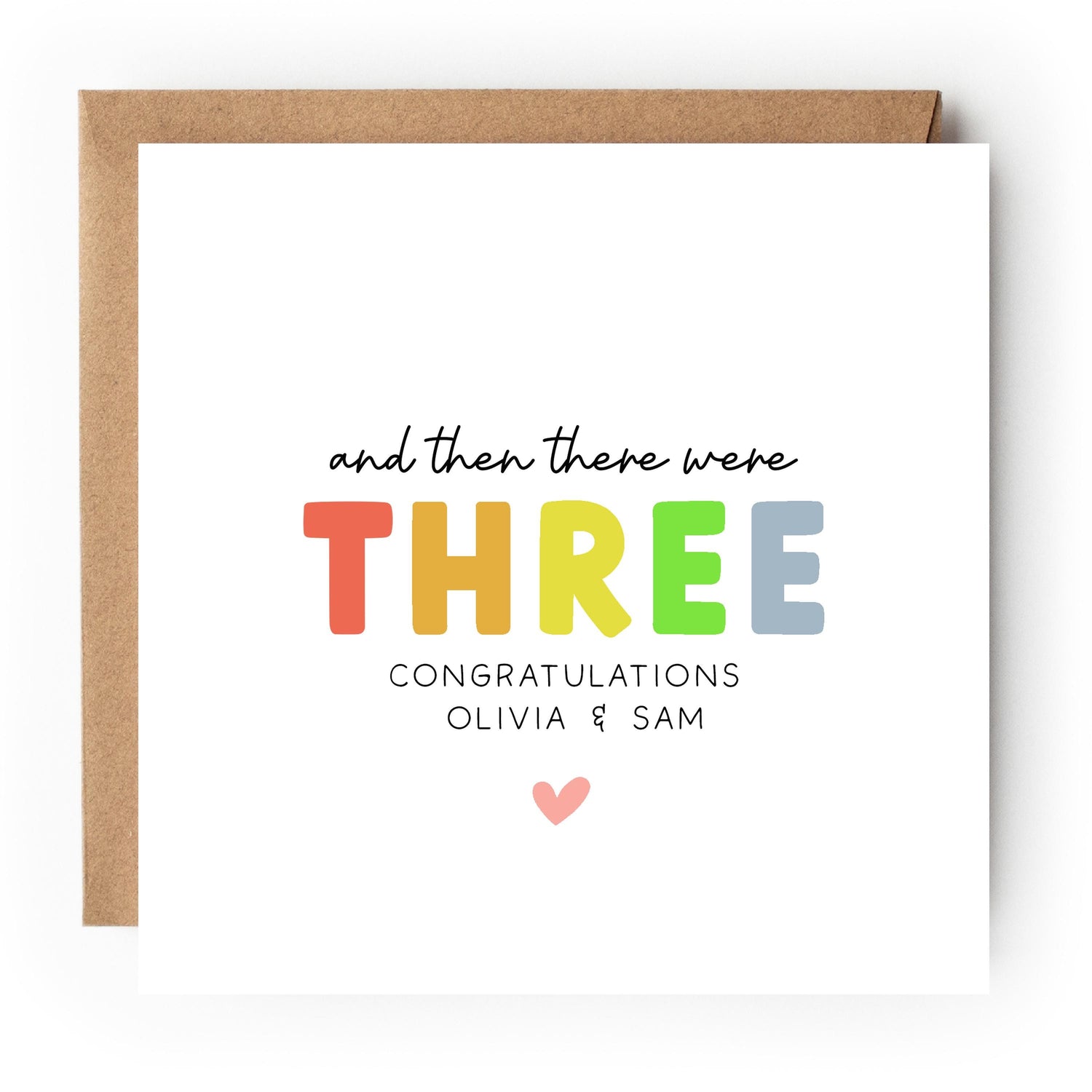 Personalised New Baby Card,Congratulations Card,New parent Card,And Then There Were Three, New Arrival Card,Newborn,Handmade, Multi Colour
