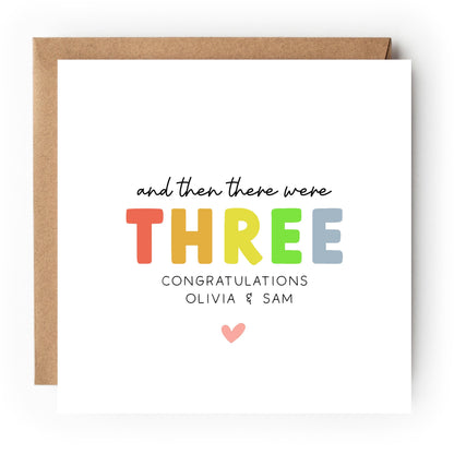 Personalised New Baby Card,Congratulations Card,New parent Card,And Then There Were Three, New Arrival Card,Newborn,Handmade, Multi Colour