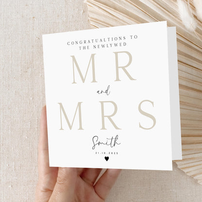 Personalised Wedding Card-Mr &amp; Mrs Card-To The Newlyweds-Congratulations Card-Handmade Wedding Card-Minimal Card Beige