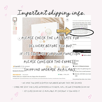 Personalised Pink Balloon &amp; Script Card Any Age