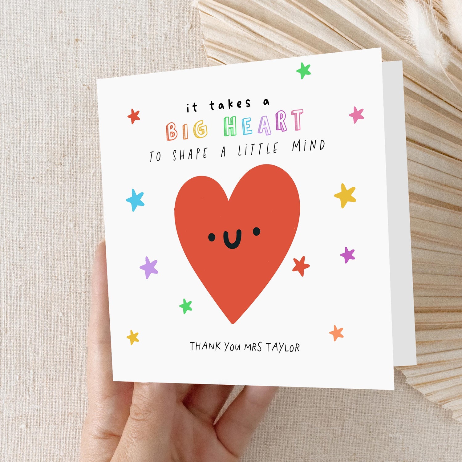 Personalised Teacher End Of School Term Thank You Card-Personalised School Card-Big Heart-Teacher Gift-Teacher Appreciation Card-Handmade