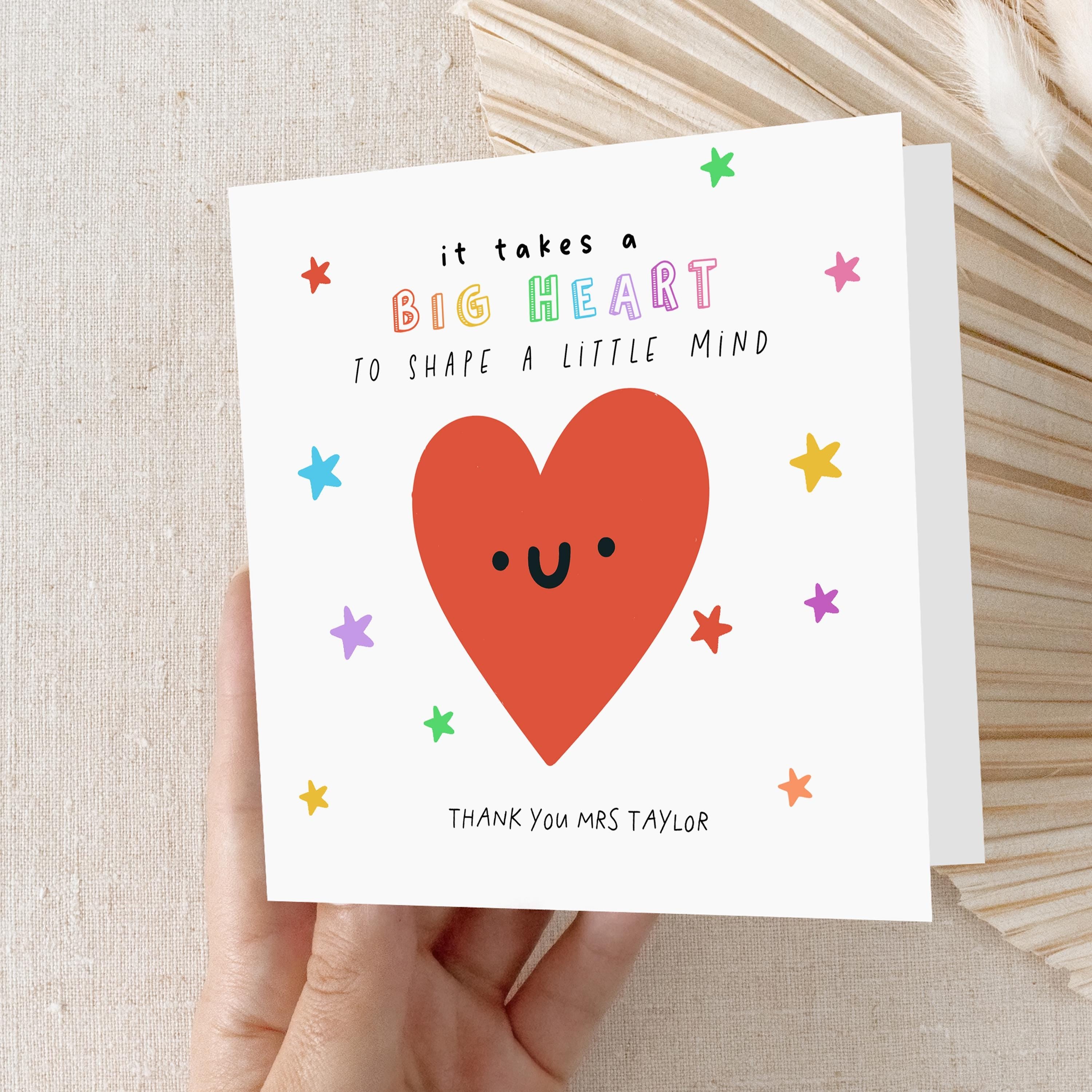Personalised Teacher End Of School Term Thank You Card-Personalised School Card-Big Heart-Teacher Gift-Teacher Appreciation Card-Handmade