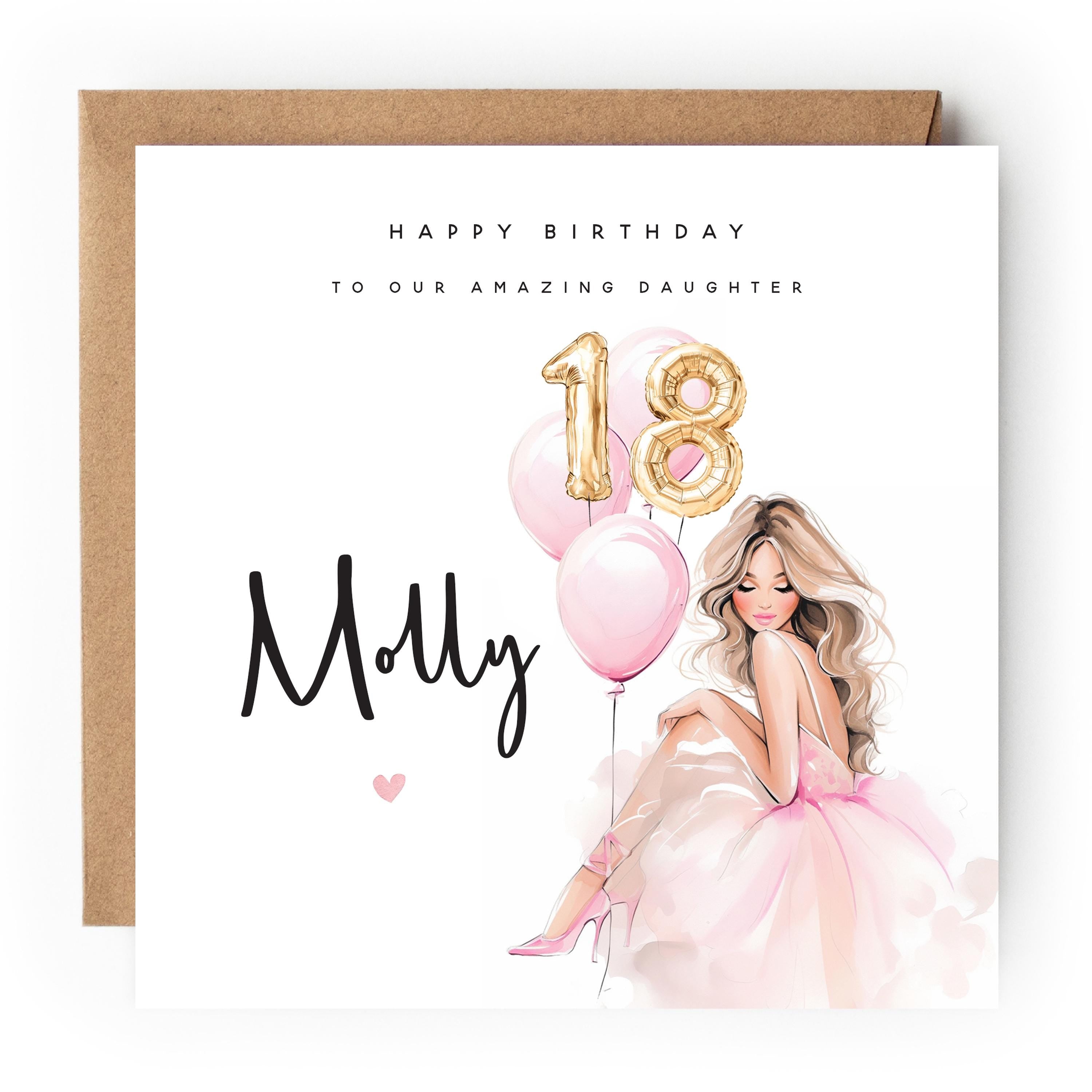 18th Birthday Card, Personalised Special Milestone Birthday, Eighteenth,Daughter,Granddaughter, Sister, Niece Birthday, Gold Age Balloon