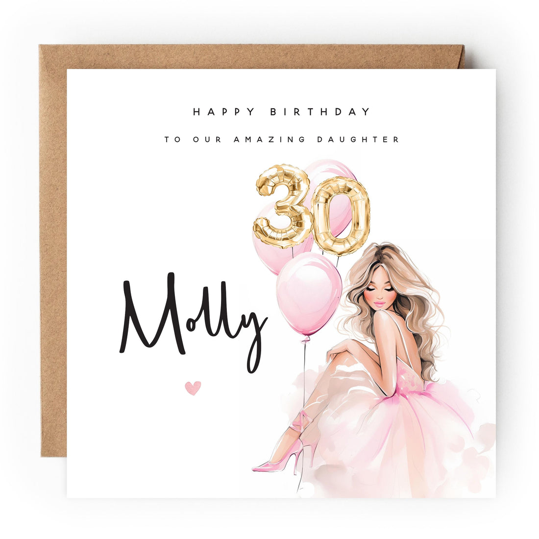 Personalised 30th Birthday Card, Special Milestone Card, Birthday Card For Wife, Sister, Daughter, Auntie, Pink 30 Foil Balloon