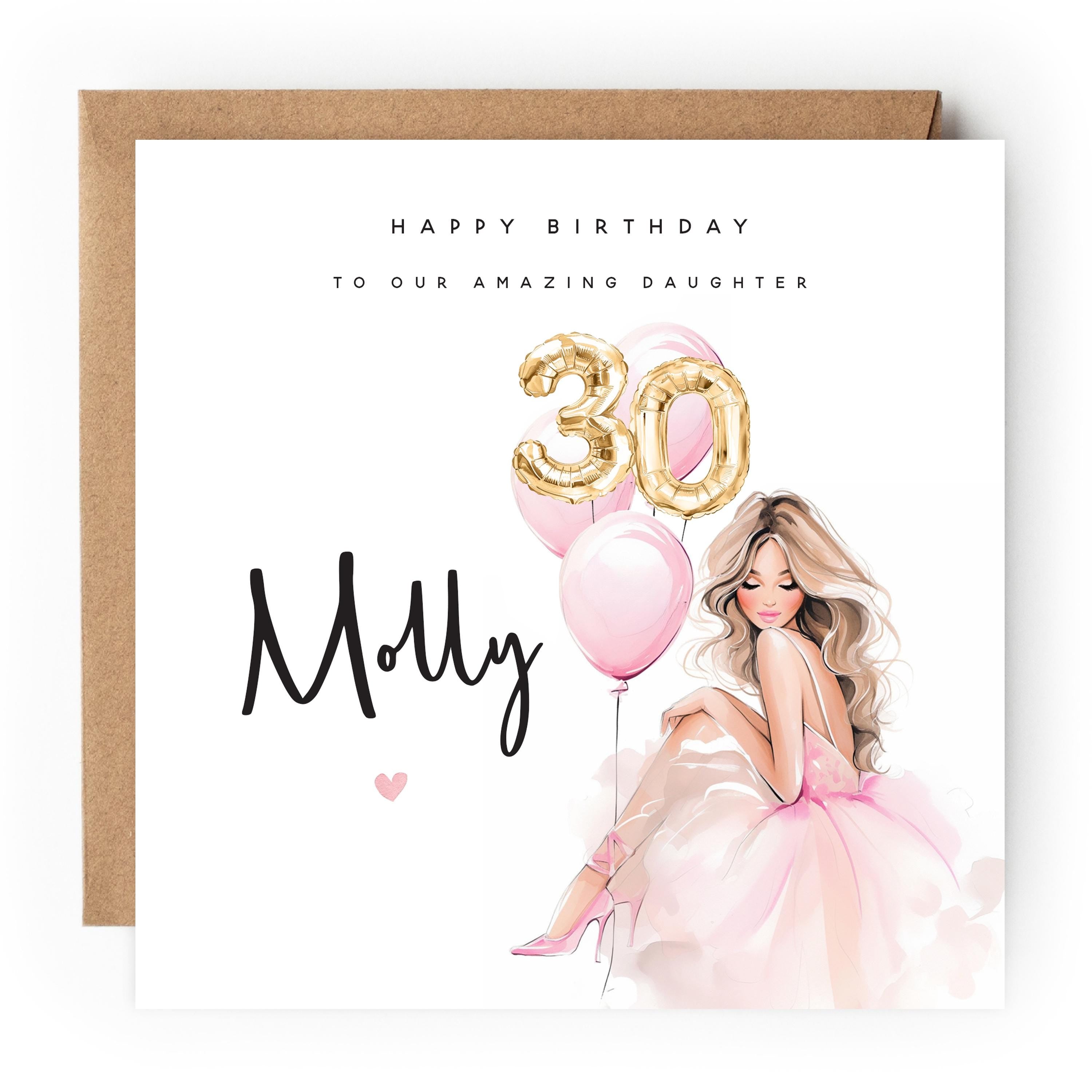 Personalised 30th Birthday Card, Special Milestone Card, Birthday Card For Wife, Sister, Daughter, Auntie, Pink 30 Foil Balloon