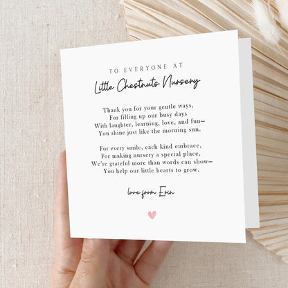 Nursery Thank You Card-Teacher Poem-Personalised Nursery Card-Card For Nursery Worker-Nursery Gift-Keyworker-Pre School-Nursery Card-Minimal