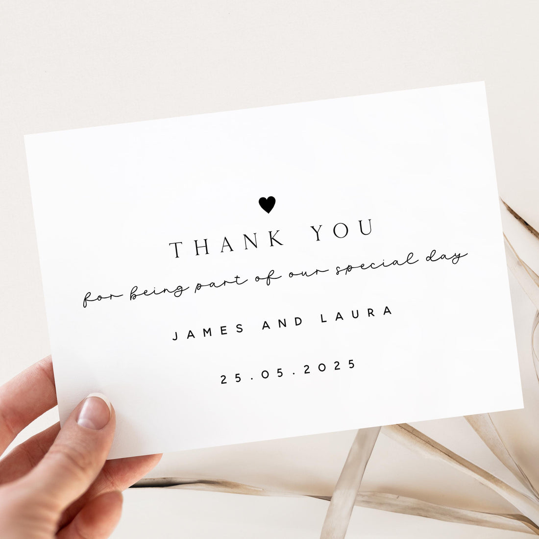 Personalised Wedding Thank You Cards-Wedding Thank You Cards-Script Black Heart Elegant Thank You Card-Thank You Cards With Kraft Envelopes