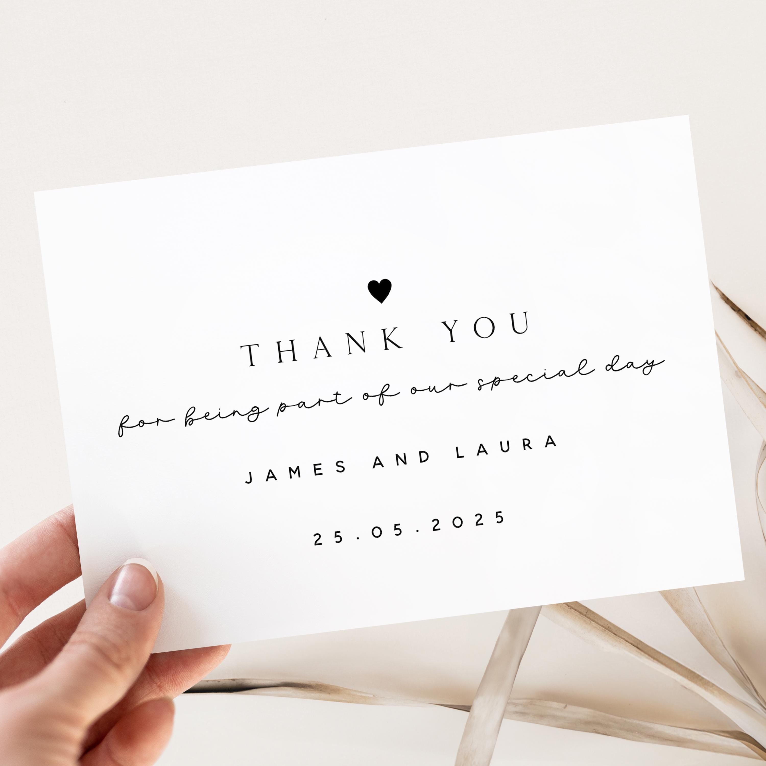 Personalised Wedding Thank You Cards-Wedding Thank You Cards-Script Black Heart Elegant Thank You Card-Thank You Cards With Kraft Envelopes
