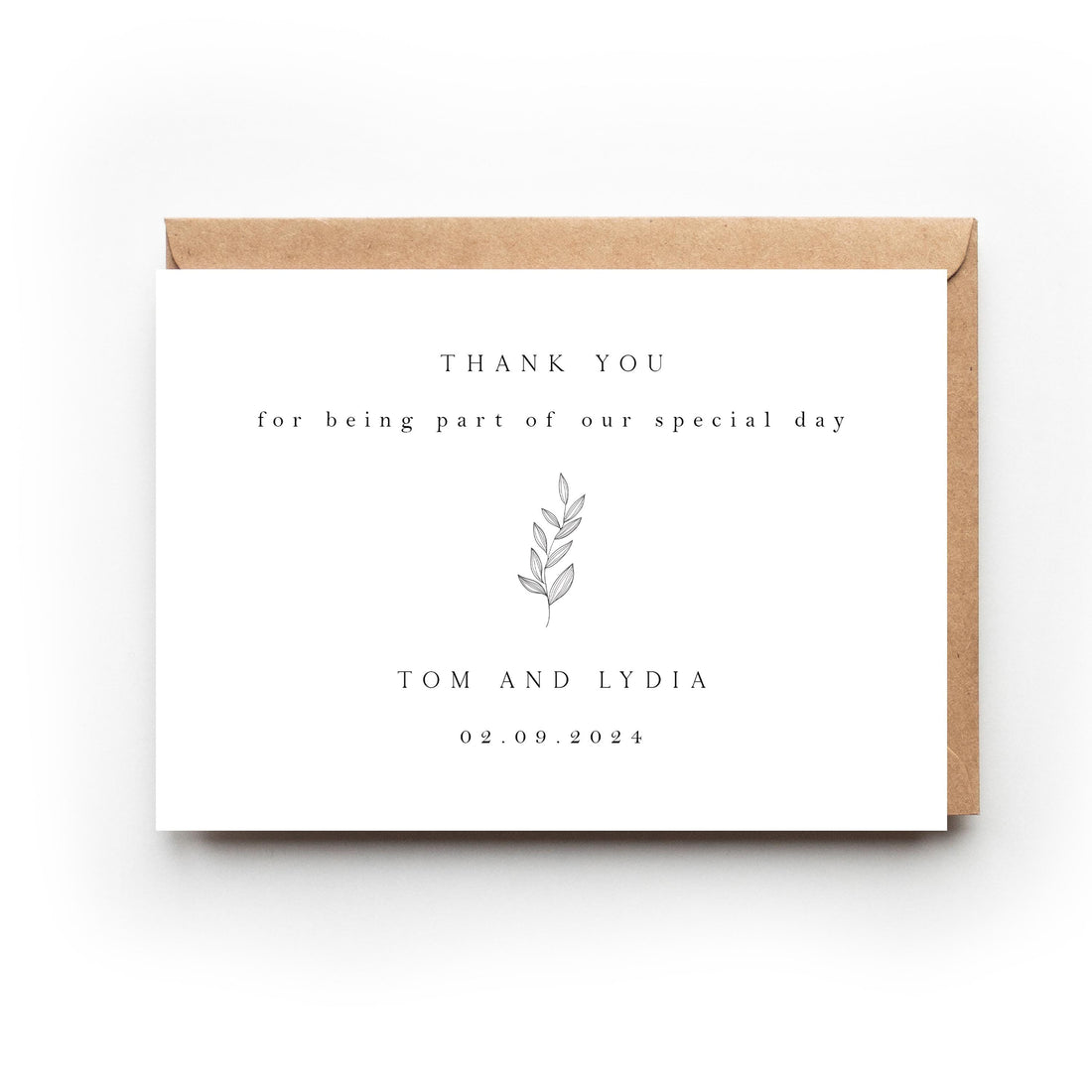 Personalised Wedding Thank You Cards-Wedding Thank You Cards-Script Botanical Leaf Elegant Thank You Card-Thank You Cards With Kraft Envel