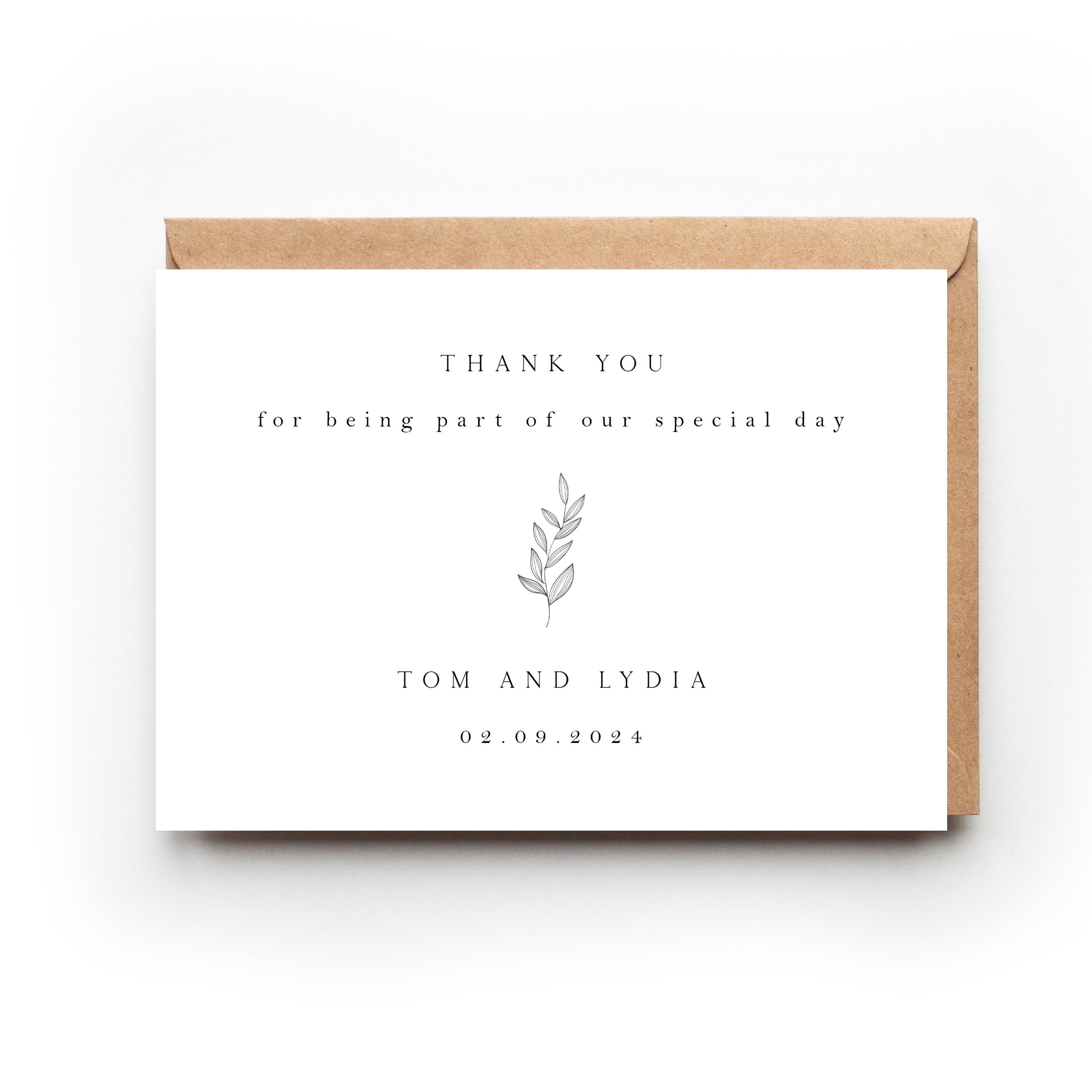Personalised Wedding Thank You Cards-Wedding Thank You Cards-Script Botanical Leaf Elegant Thank You Card-Thank You Cards With Kraft Envel