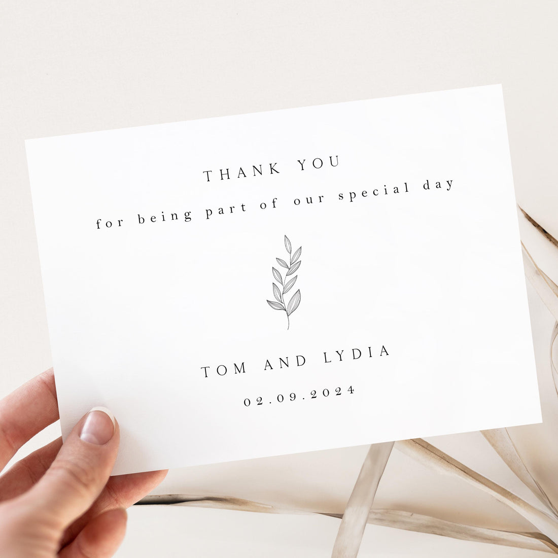 Personalised Wedding Thank You Cards-Wedding Thank You Cards-Script Botanical Leaf Elegant Thank You Card-Thank You Cards With Kraft Envel